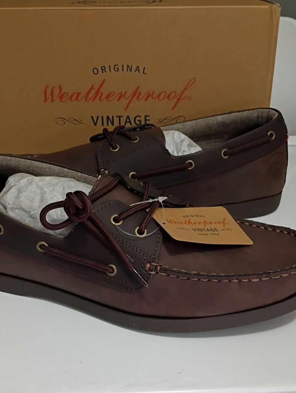 Weatherproof Vintage Men's Brown Leather Boat Shoes
